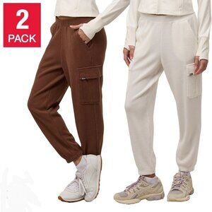 Set of 2 Bench Ladies Waffle Knit Cargo Lounge Pant XL Brown/Ivory OVERSIZED